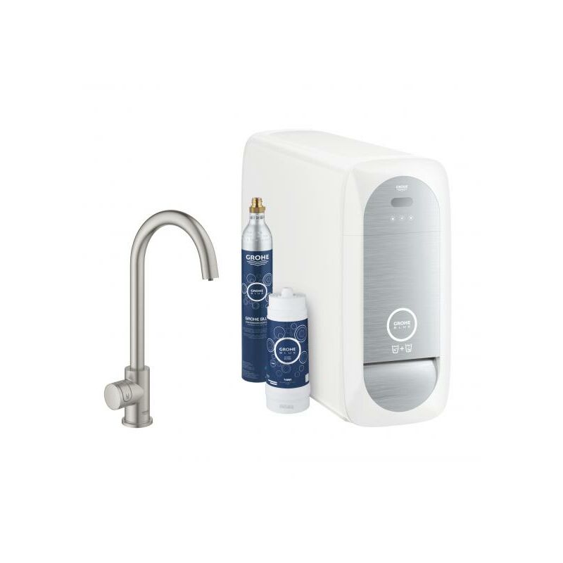 Blue Home Mono C-spout Starter Kit 31498 Mono robinet avec fonction de filtre, avec radiateur et wifi, Coloris: acier super - 31498DC1 - Grohe
