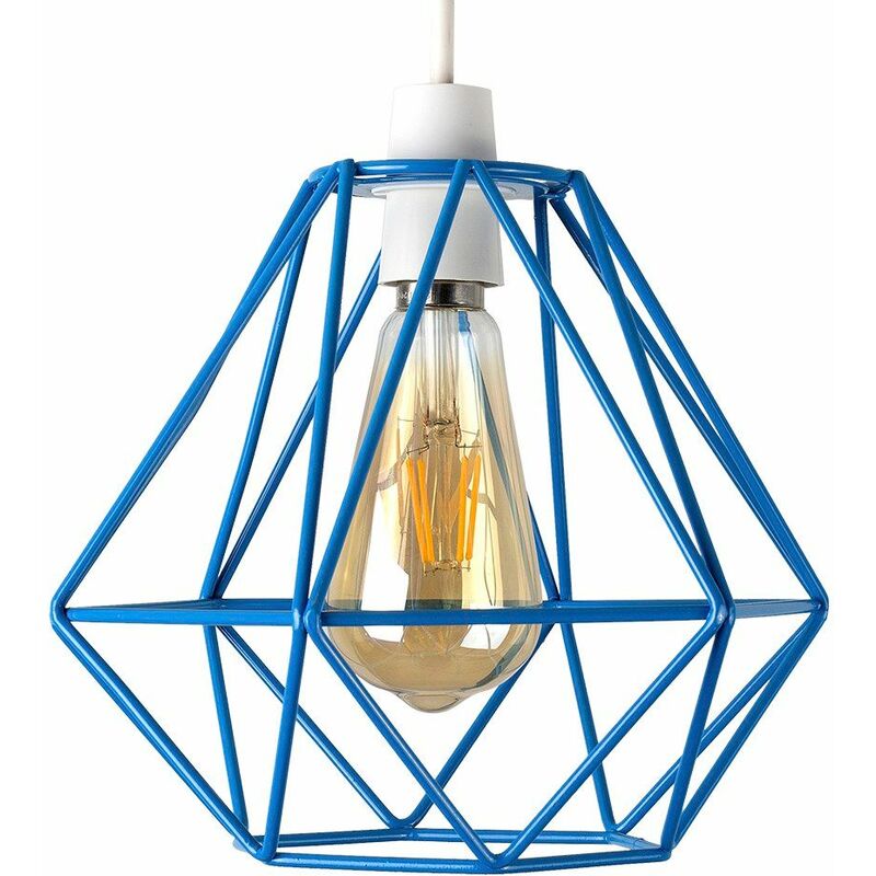 Blue Metal Basket Cage Ceiling Pendant Light Shade