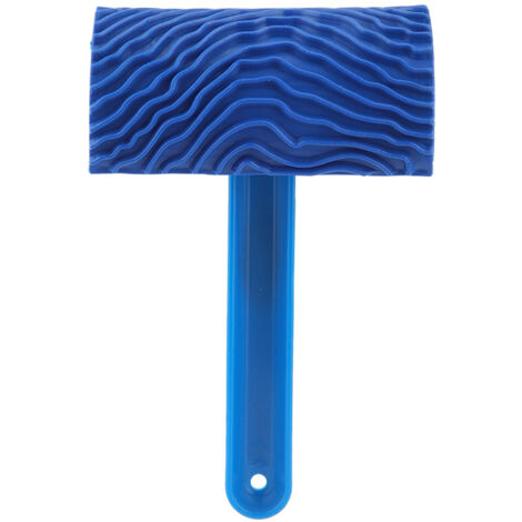 Blue Rubber Wood Grain Effect Paint Roller with Handle DIY Wall Decoration Tool