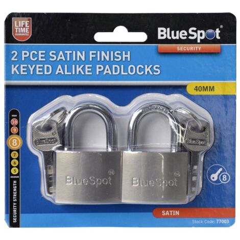 Blue Spot Tools 2 Piece 40mm Satin Finish Keyed Alike Padlocks