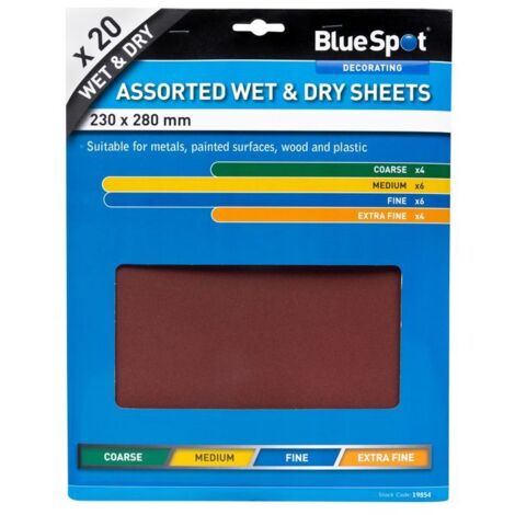 Blue Spot Tools 20 Piece Assorted Wet and Dry Sandpaper Sheets