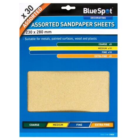 Blue Spot Tools 30 Piece Assorted Sandpaper Sheets