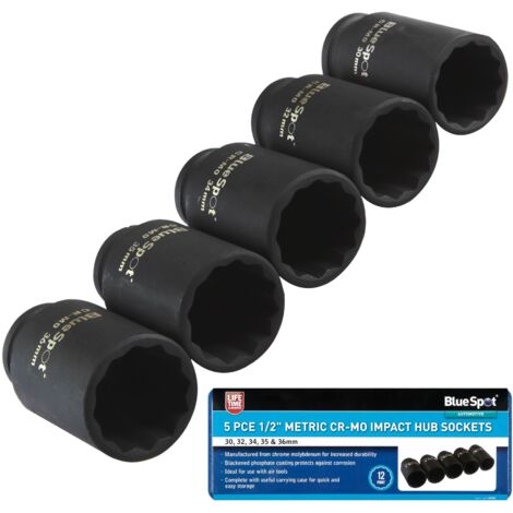 Blue Spot Tools 5 Piece 1/2" Impact Hub Nut Sockets 30-36MM