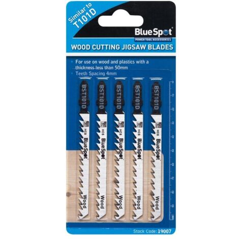 Blue Spot Tools 5 Piece HCS Fast Cut Jigsaw Blades for Wood (6 TPI)