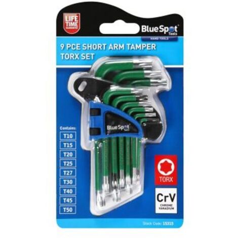 Blue Spot Tools 9PCE Short Arm Tamper TORX Key Set