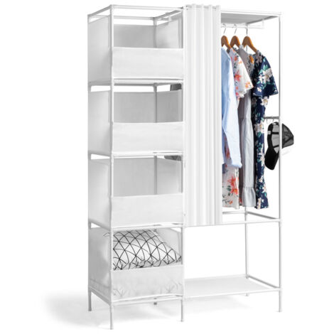 Bluedeer – Armoire penderie suspendue 4 niveaux 105x45x170cm – Tissu non tissé respirant – Rangement discret avec rideaux et crochets latéraux
