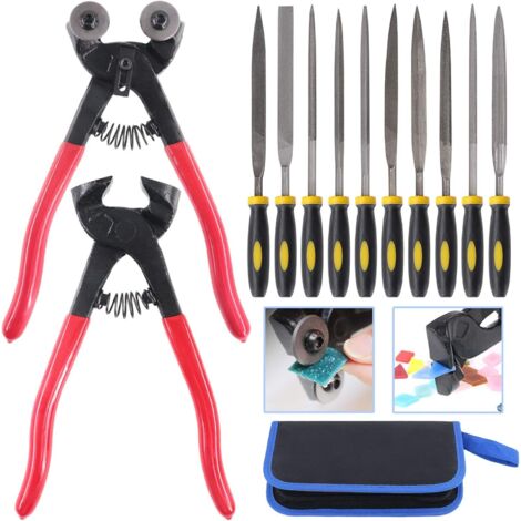 Bluedeer – Lot de 12 outils de mosaïque – Pince coupante 20,3 cm en acier au carbone – Pour carrelage et verre – 10 limes diamantées incluses