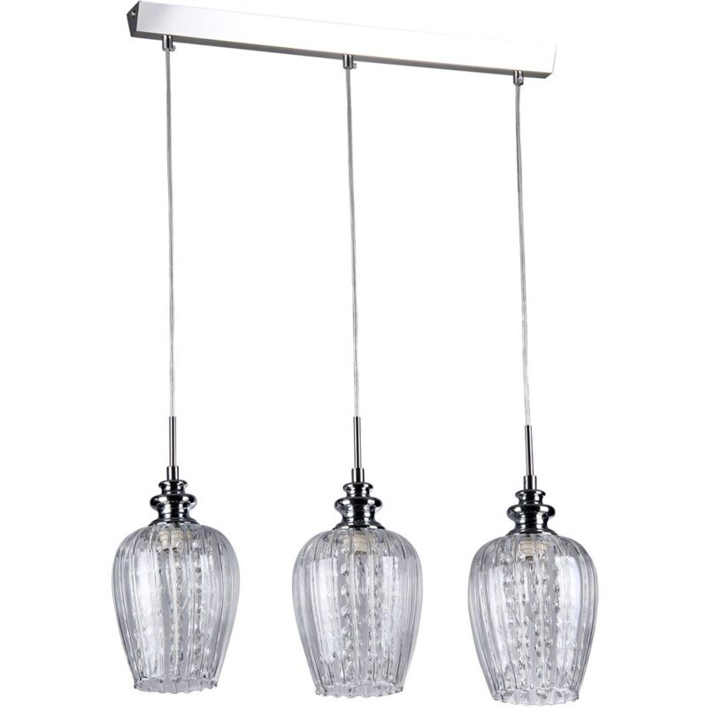 Lampadario Contemporaneo Blues Metallo Nichel 3 Luci Diffusori Vetro Trasparente