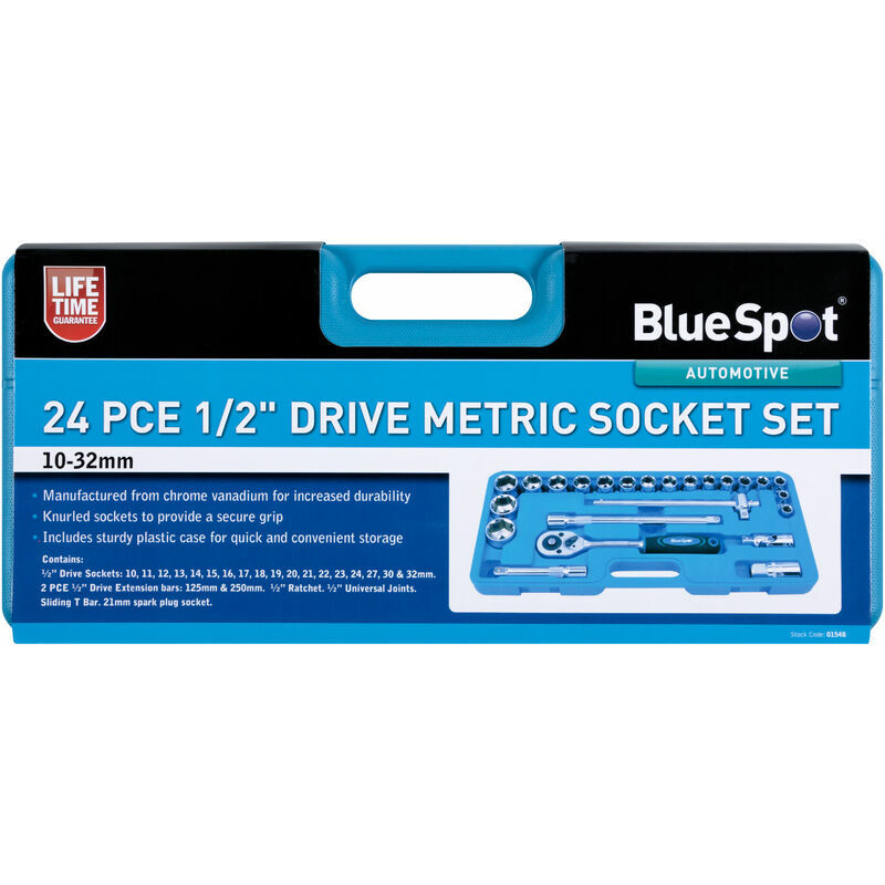 01548 24 Piece 1/2' Drive Metric Socket Set (10-32mm) - Bluespot