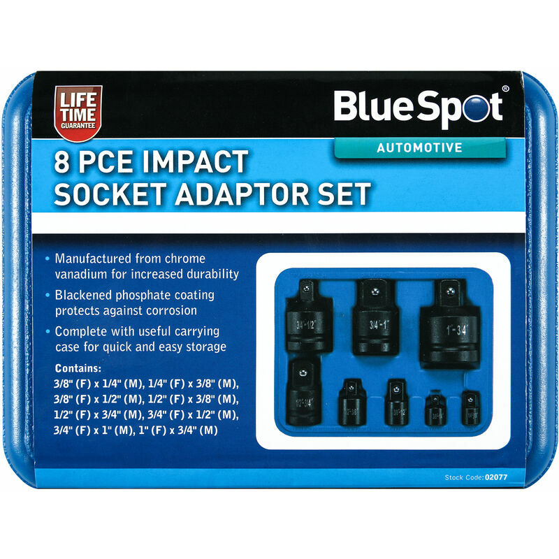 02077 8 Piece Impact Socket Adaptor Set - Bluespot
