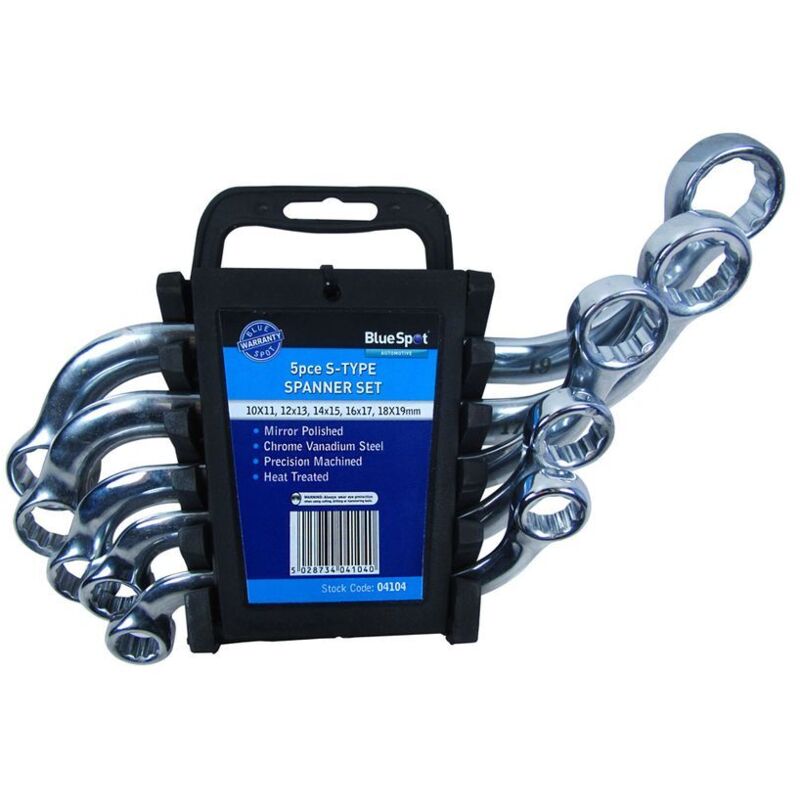 Blue Spot Tools - BlueSpot 04104 5pc S-Type Spanner Set 10-19mm Chrome Vandium Steel Mechanics