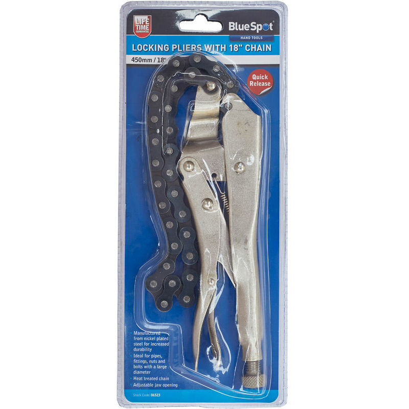BlueSpot 06523 Locking Pliers With 18" Chain