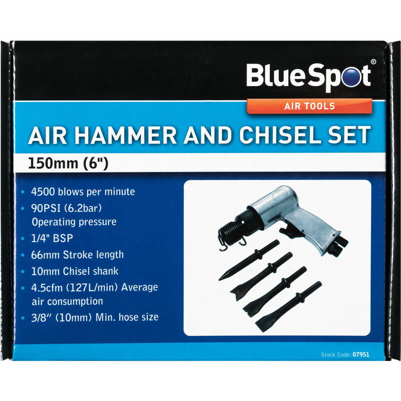 07951 150mm (6') Air Hammer and Chisel Set - Bluespot