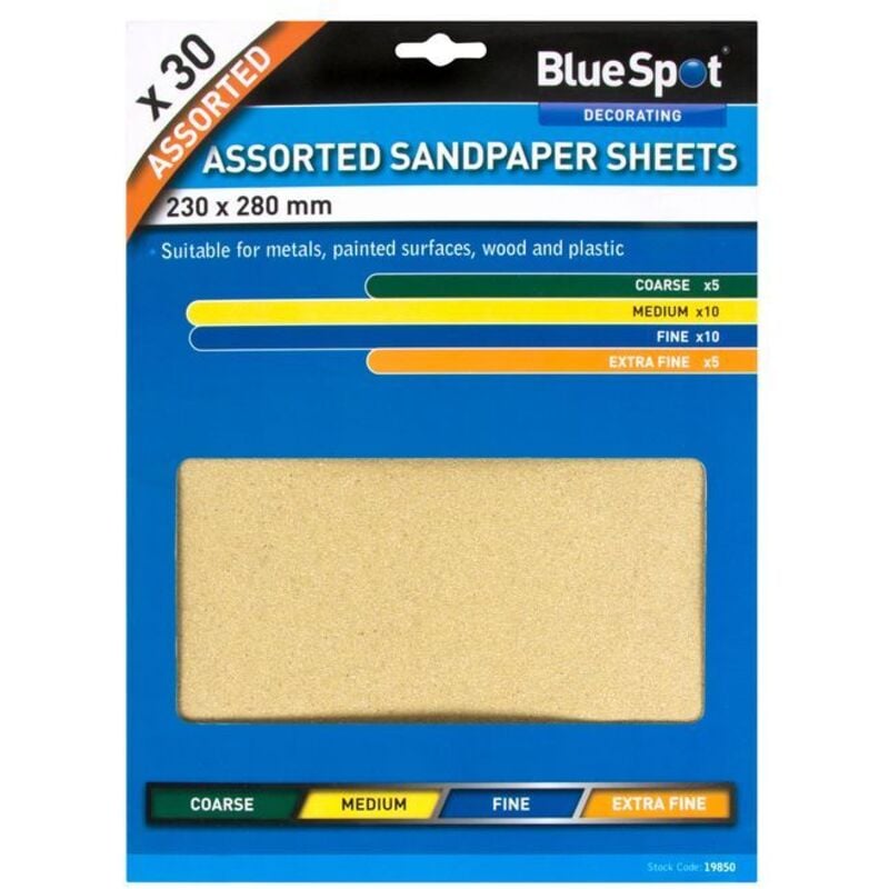 Blue Spot Tools 30 Piece Assorted Sandpaper Sheets
