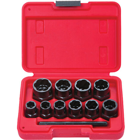 BlueSpot 10pc Damaged Nut Bolt Remover Stud Extractor Socket Set Broken Removal