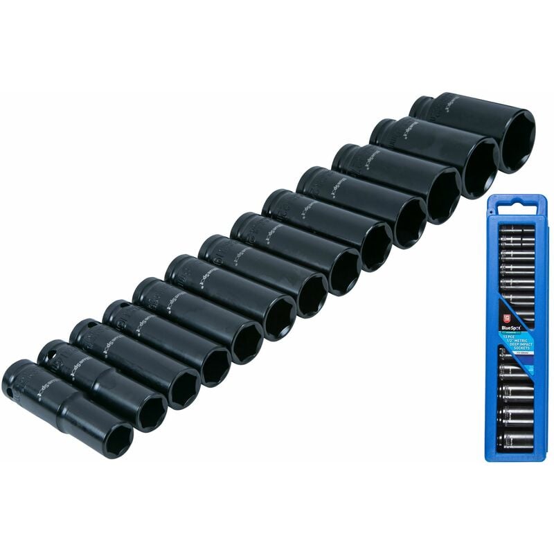 BlueSpot 13pc 1/2' Drive Metric Deep Impact Sockets Socket Set 13mm - 32mm