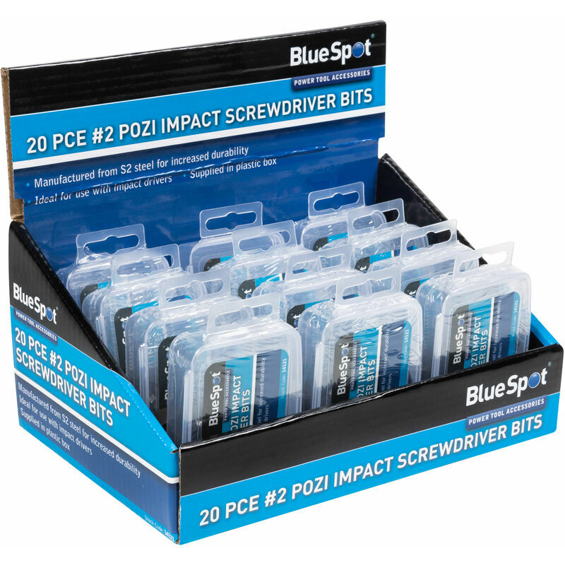 BlueSpot 14121 20 Piece PZ2 Impact Screwdriver Bits