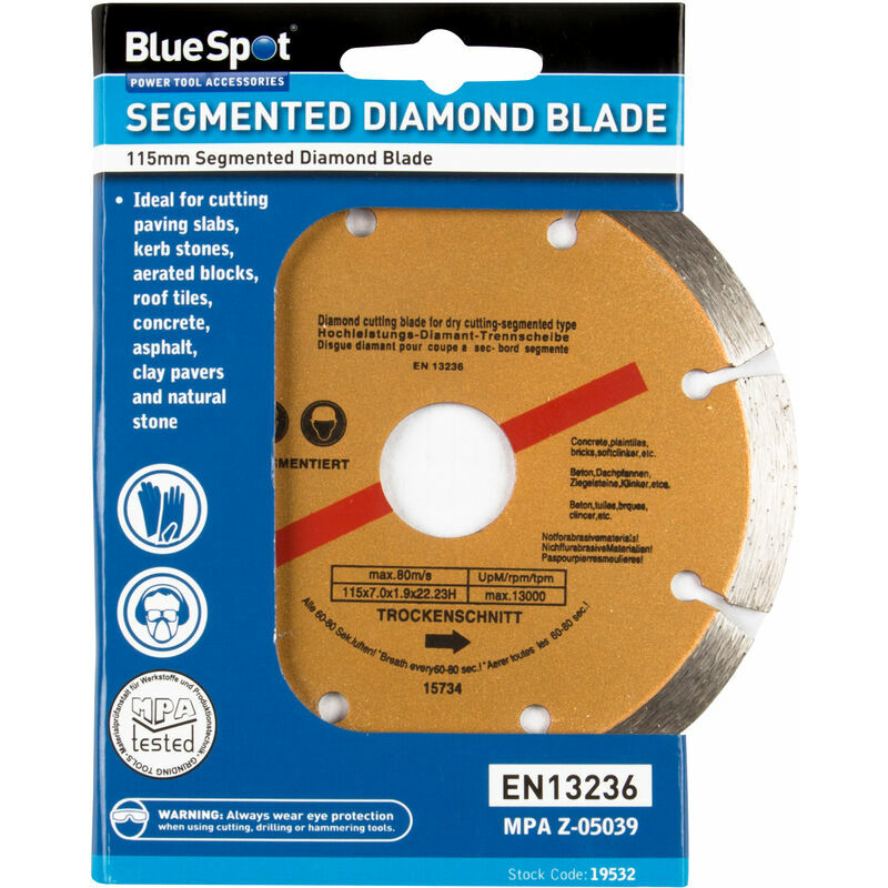 Bluespot - 19532 115mm (4.5') Segmented Gold Diamond Dry Cutting Disc