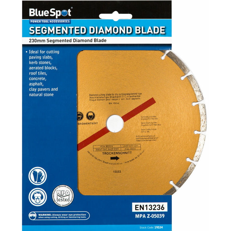 19534 230mm (9') Segmented Gold Diamond Dry Cutting Disc - Bluespot