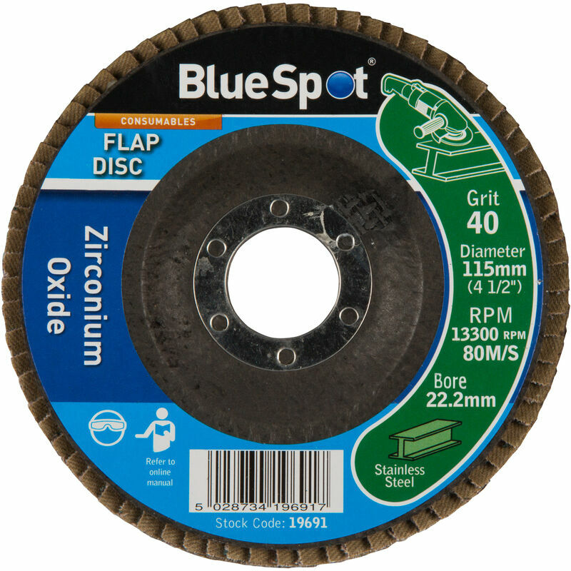 BlueSpot 19691 115mm (4.5') 40 Grit Zirconium Oxide Flap Disc