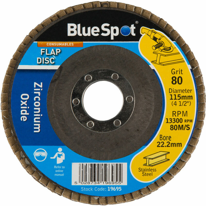 BlueSpot 19695 115mm (4.5') 80 Grit Zirconium Oxide Flap Disc