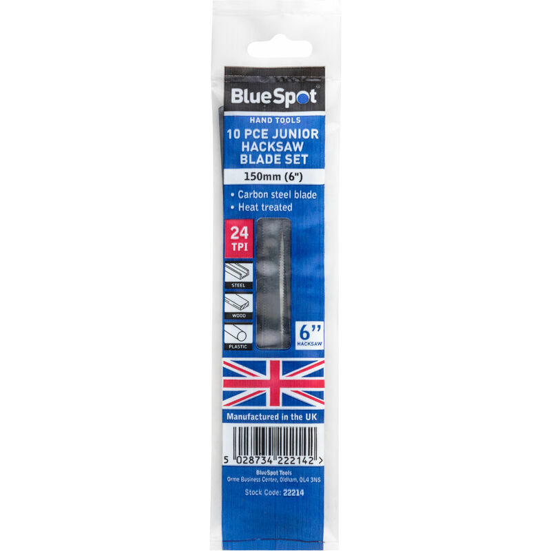 BlueSpot 22214 10 Piece 150mm (6') British Made Junior Hacksaw Blade Set