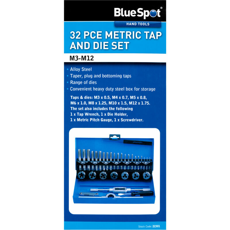 22301 32 Piece Metric Tap And Die Set - Bluespot