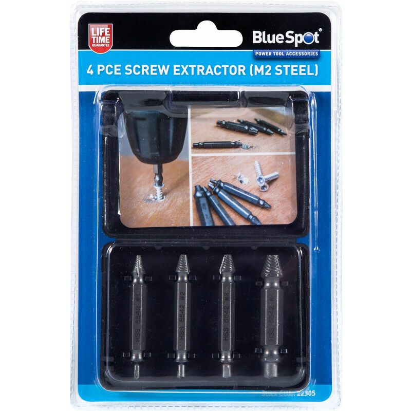 BlueSpot 22305 4 Piece Screw Extractor (M2 Steel)