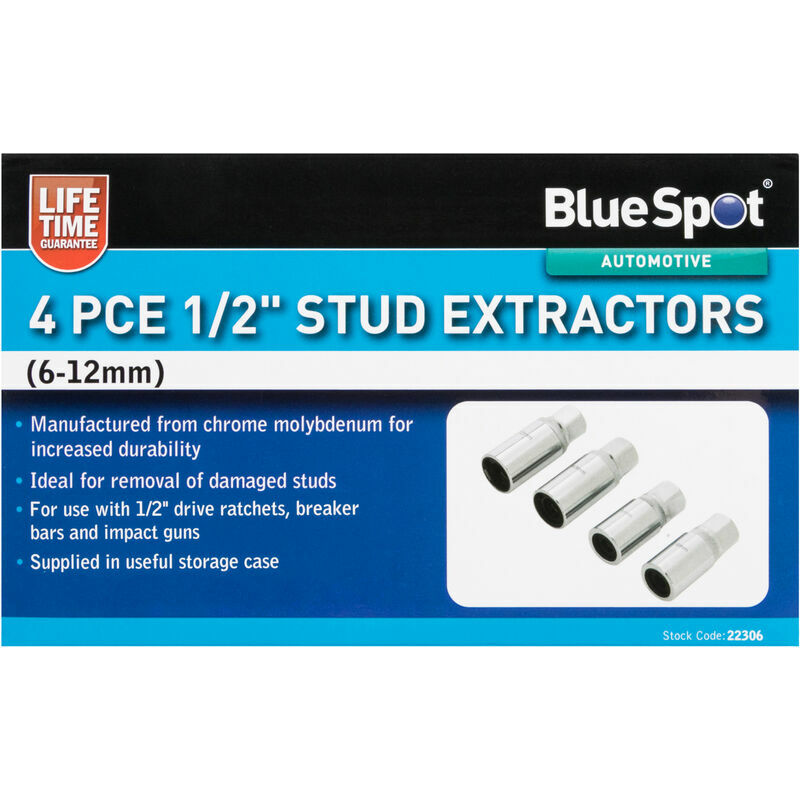 BlueSpot 22306 4 Piece 1/2' Stud Extractors (6-12mm)