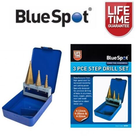 BlueSpot 3-Piece Titanium Coated Step Drill Bit Set (4-32mm) with B/S20504