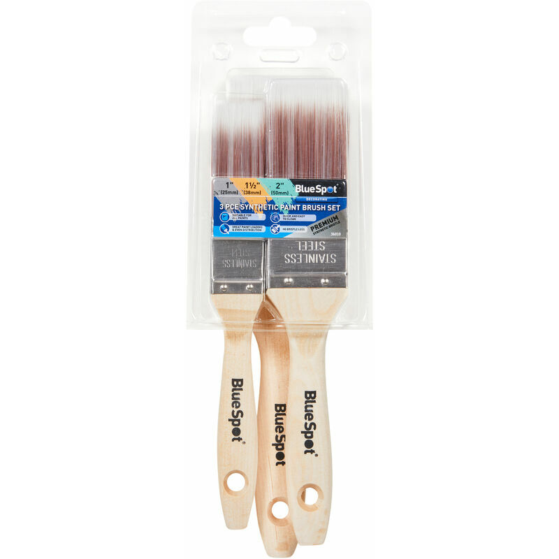 BlueSpot 36010 3 Piece Synthetic Paint Brush Set (1”, 1.1/2” and 2”)
