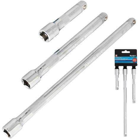 BlueSpot 3pc 3/8" Drive Socket Extension Bar Set 75mm 150mm 250mm Long Reach