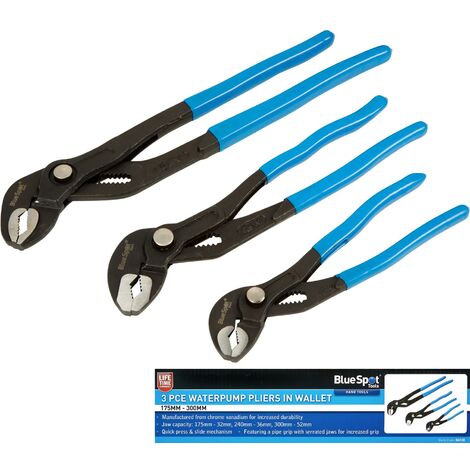 BlueSpot 3pc Plumbers Adjustable Waterpump Pipe Wrench Pliers 175mm - 300mm