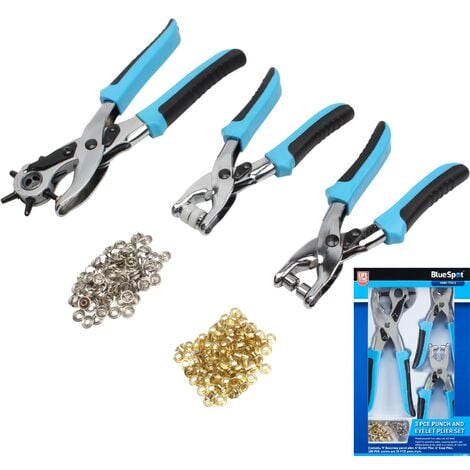 BlueSpot 3pc Revolving Leather Hole Punch And Eyelet Plier Set Puncher Belts Cut