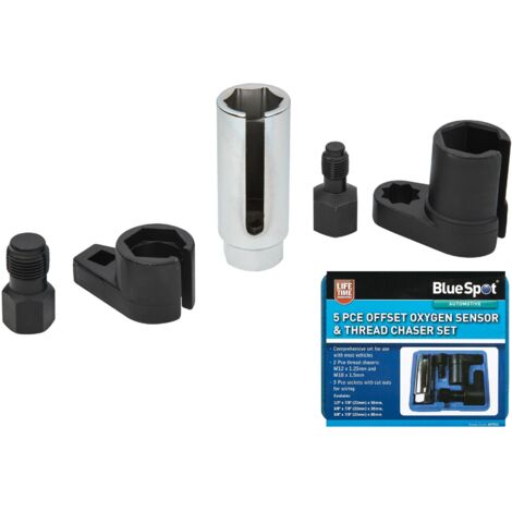 BlueSpot 5pc Deep Oxygen Sensor Socket Thread Chaser 3/8" & 1/2" Set 22mm (7/8")