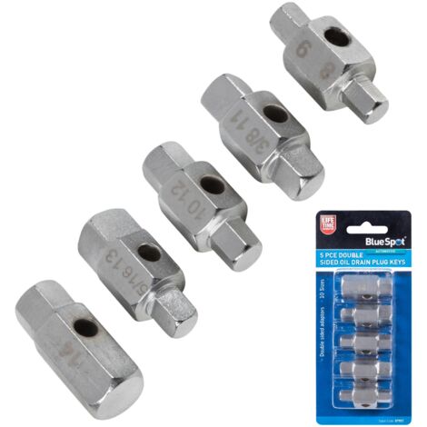 BlueSpot 5pc Double Sided Oil Sump Drain Plug Axle Gearbox Tool Key Socket Set
