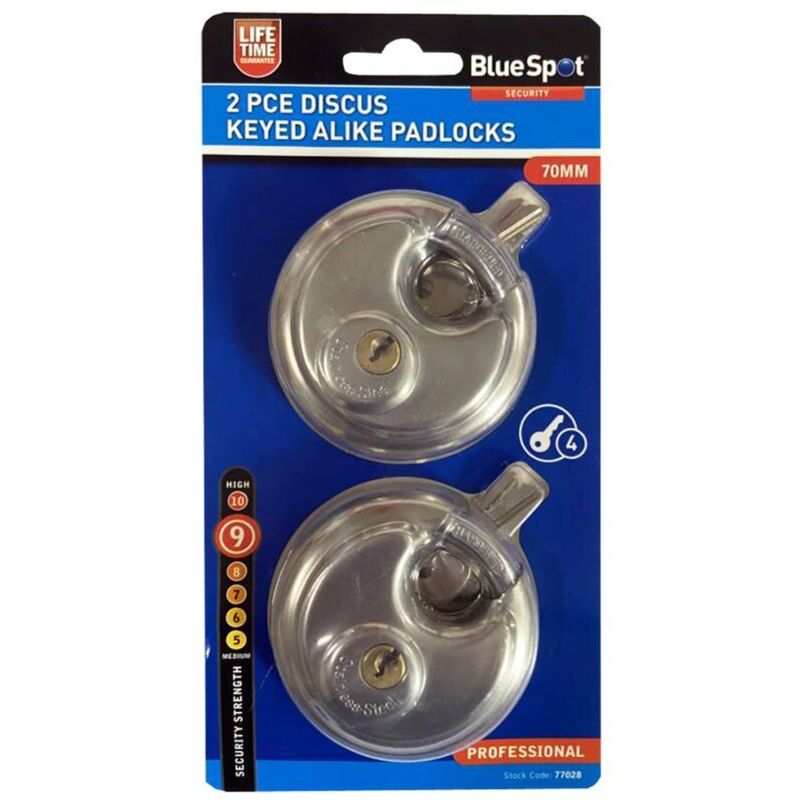 Blue Spot Tools 2 Piece 70mm Discus Keyed Alike Padlocks