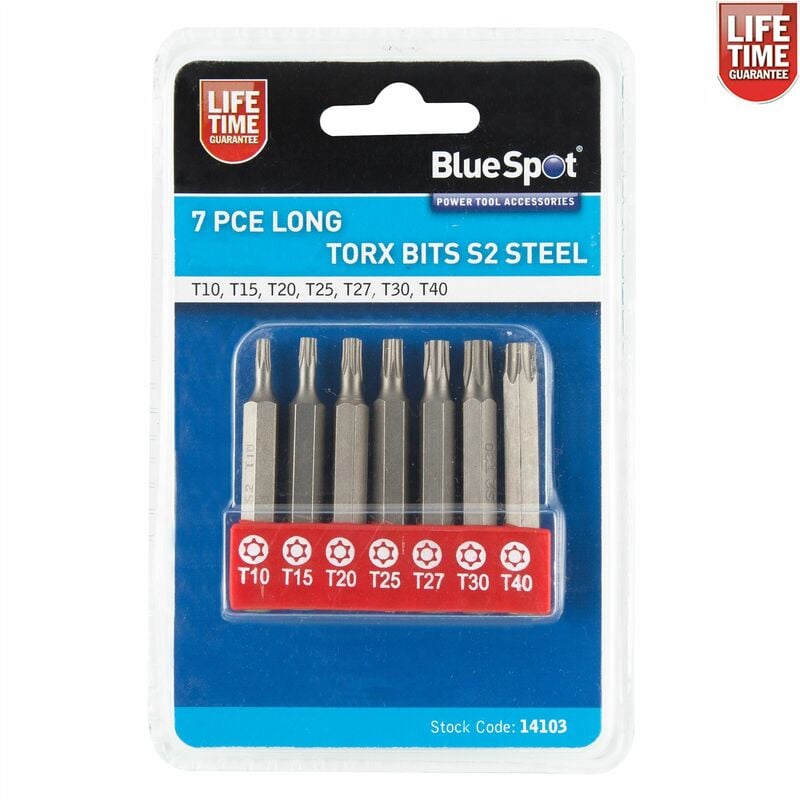 Bluespot 7pc Long Torx Star Drill Bit Set T10 T15