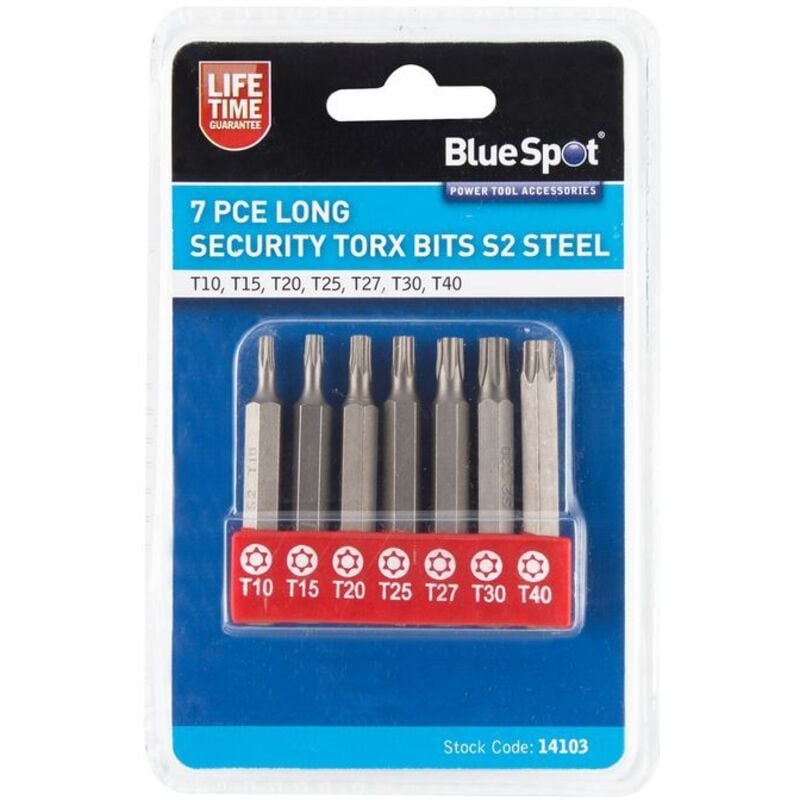 Bluespot 7pc Long Torx Star Drill Bit Set T10 T15