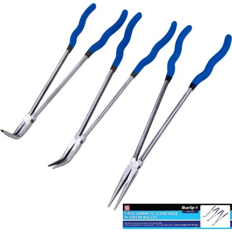 BLUESPOT Bent Nose Pliers Long Reach 3pc 16"" Straight Bent Angled Plier 08187