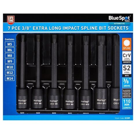 BLUESPOT Impact Spline Extra Long 7pc 3/8"" Star Bit Socket Set M5 - M14 01589