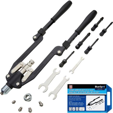 BlueSpot Long Arm Rivet 3.2-6.4 Threaded Nut Riveter M4-M10 Setting Gun Tool Set