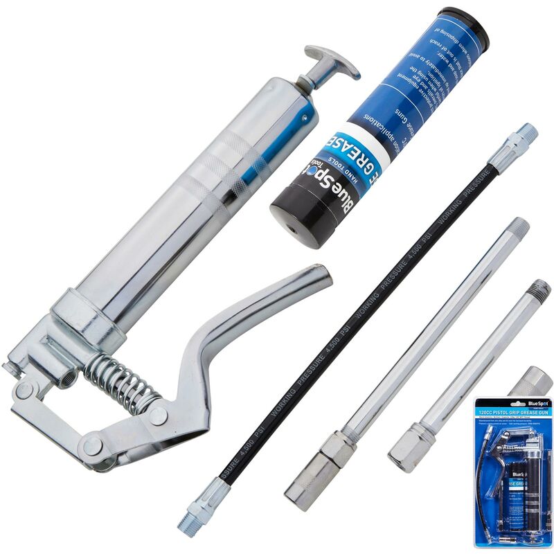 Bluespot - Manual Grease Gun Lever Pistol Grip 120cc Cartridge Type Flexi Hose