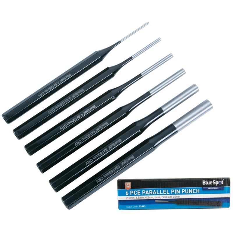Blue Spot Tools - BlueSpot Pin Punch Set 6pce Hand Tools Mechanical Metal Holes Drill Punches