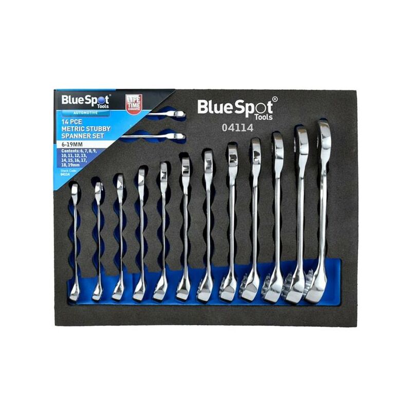 Bluespot Spanner Set 14pc Combination Metric 6-19mm Stubby Wrench Set 04114