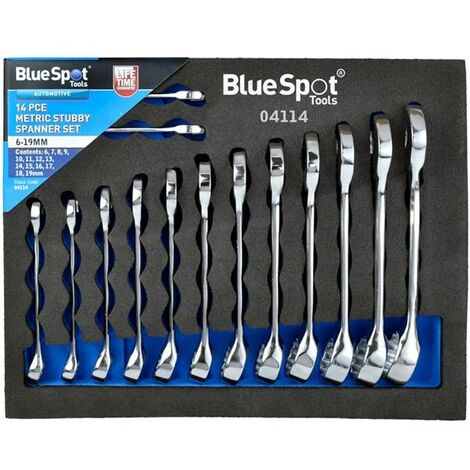 BLUESPOT SPANNER SET 14PC COMBINATION METRIC 6-19MM STUBBY WRENCH SET 04114