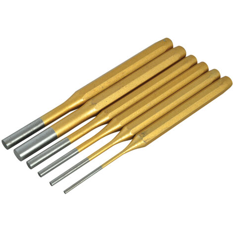BlueSpot Tools 6-Piece Gold Pin Punch Set for Mechanical and Metalworking Applications