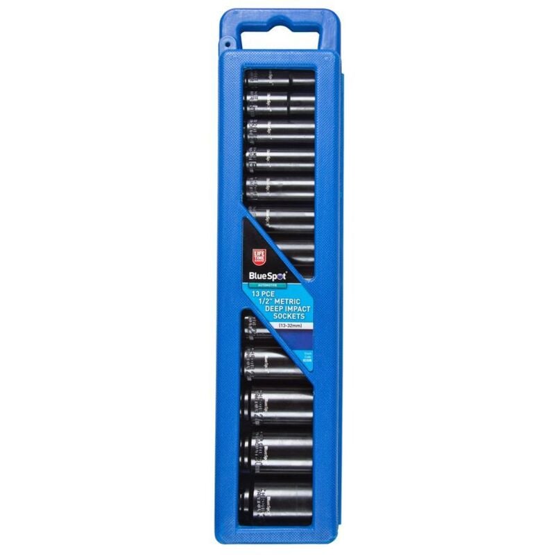 Blue Spot Tools - BlueSpot 13pc 1/2' Drive Metric Deep Impact Sockets Socket Set 13mm - 32mm