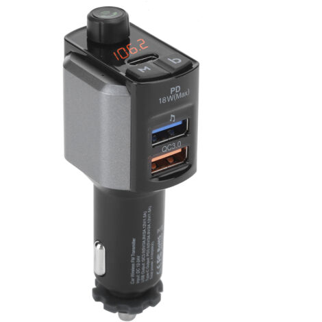 Bluetooth 5.0 FM-Transmitter für Auto, Freisprecheinrichtung, MP3-Player mit zwei USB-Anschlüssen (PD18W) und QC3.0-Ladegerät