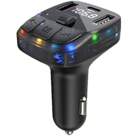 Bluetooth 5.3 MP3-FM-Transmitter mit 2 USB-Anschlüssen + USB-C – Hintergrundbeleuchtetes LCD-Display – Kfz-Ladegerät und Freisprechfunktion – MP3/WMA/WAV-Wiedergabe, einfache Verbindung, 12 V
